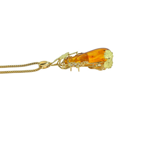 【中古】 K18YG AMBER 虫入りコハクペンダントネックレス D0.18ct 12.9g N