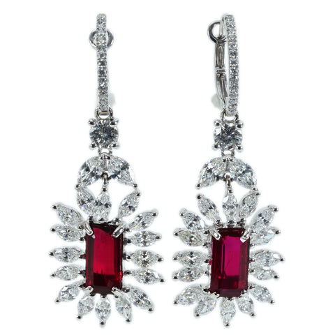 【中古】 K18WG RUBY EARING モザンビーク産非加熱ルビーピアス R2.14ct /R2.03ct D4.03ct 9.4g Pigeon Blood GRS鑑別書