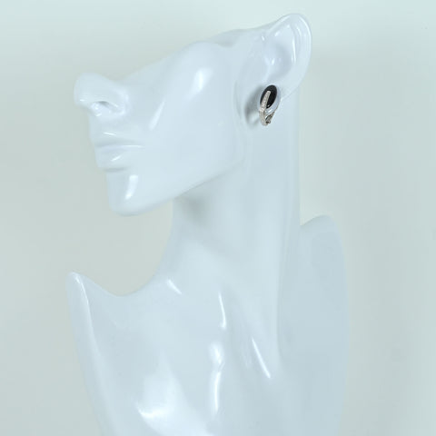 【中古】K14WG/K18WG ONYX /QUARTZ EARRING オニキス/クオーツピアス D0.17ct 11.7g