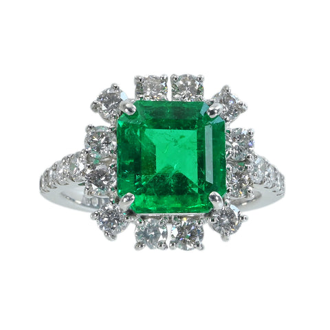 【中古】PT900 EMERALDエメラルドリング E3.32ct D1.09ct 6.0g #11