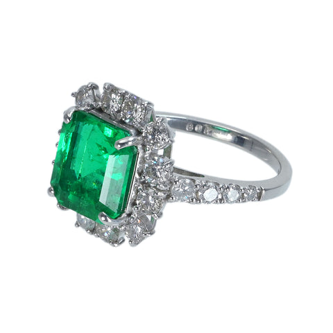 【中古】PT900 EMERALDエメラルドリング E3.32ct D1.09ct 6.0g #11