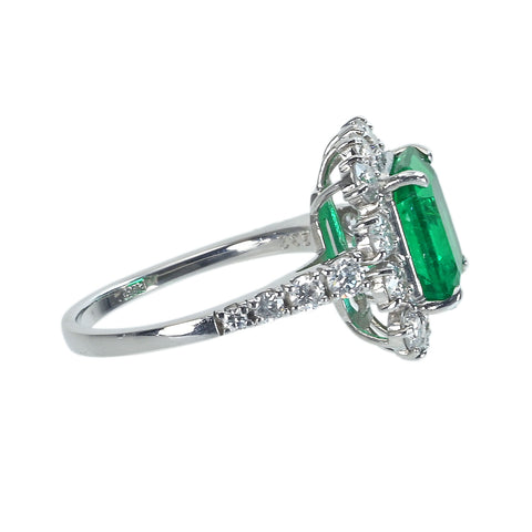 【中古】PT900 EMERALDエメラルドリング E3.32ct D1.09ct 6.0g #11