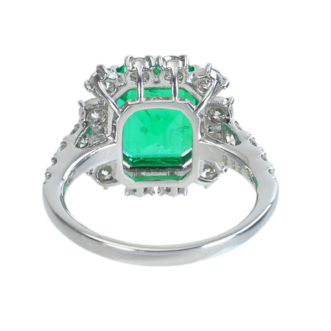 【中古】PT900 EMERALDエメラルドリング E3.32ct D1.09ct 6.0g #11