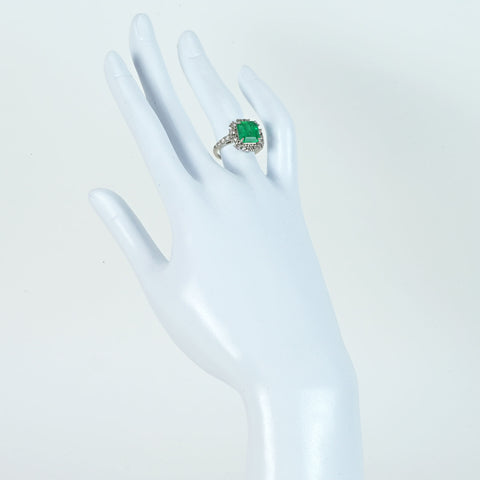 【中古】PT900 EMERALDエメラルドリング E3.32ct D1.09ct 6.0g #11