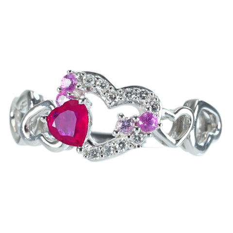 Pre-owned 18K White Gold Ruby Ring, R 0.21ct, PS 0.09ct, D 0.07ct, Certificate/Sorting, 3.3g, #13 