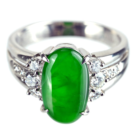 【中古】PT900 JADEITE ヒスイリング J3.28ct D0.43ct 日宝協ソーティング 8.9g #15.5