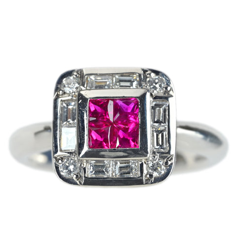 【中古】PT900 RUBYルビーリング インビジブルセッティング R0.47ct D0.41ct 8.4g #12