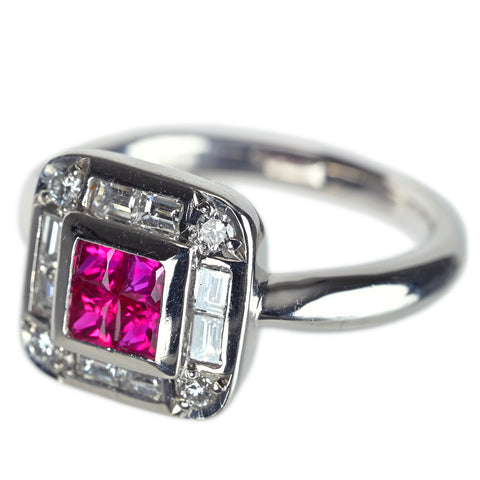 【中古】PT900 RUBYルビーリング インビジブルセッティング R0.47ct D0.41ct 8.4g #12