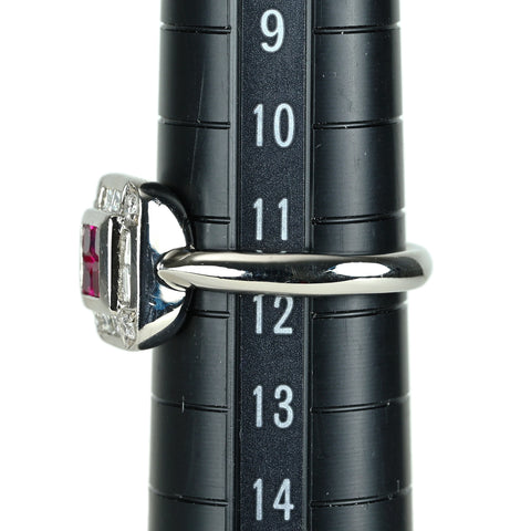 【中古】PT900 RUBYルビーリング インビジブルセッティング R0.47ct D0.41ct 8.4g #12