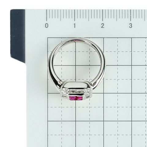 【中古】PT900 RUBYルビーリング インビジブルセッティング R0.47ct D0.41ct 8.4g #12