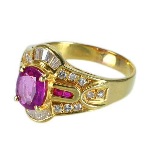 【中古】K18YG PURPLE SPPHIRE RING パープルサファイアリング PS1.56ct PS0.10ct D0.70ct CGLソーティング 7.2g #15