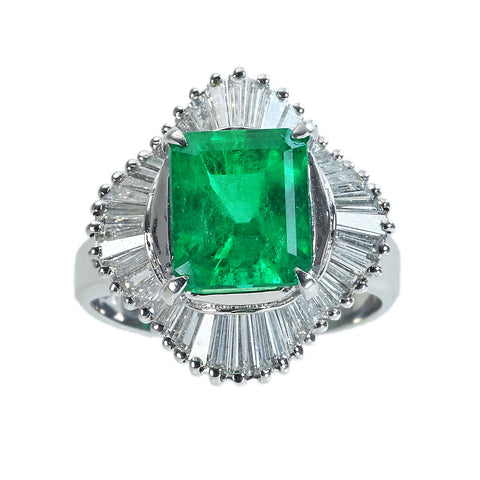 【中古】PT900 EMERALDコロンビア産エメラルドリング E2.765ct D0.74ct GIA鑑別書 7.9g ＃9
