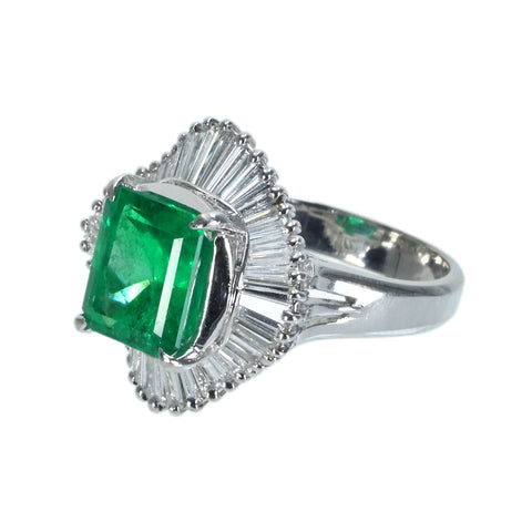 【中古】PT900 EMERALDコロンビア産エメラルドリング E2.765ct D0.74ct GIA鑑別書 7.9g ＃9