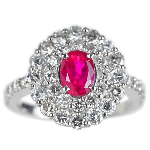 【中古】PT900 RUBYルビーリング ミャンマー産 R1.32ct D1.61ct GIA鑑別書付き 6.9g #13