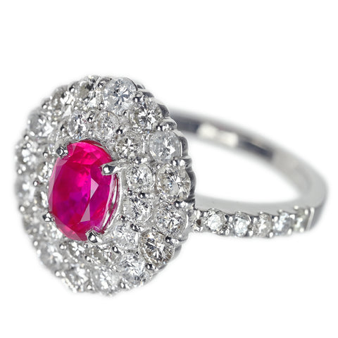 【中古】PT900 RUBYルビーリング ミャンマー産 R1.32ct D1.61ct GIA鑑別書付き 6.9g #13
