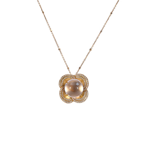 【中古】K18PG ROSE QUARTZローズクォーツペンダントネックレス RQ12.33ct D0.56ct 10.7g