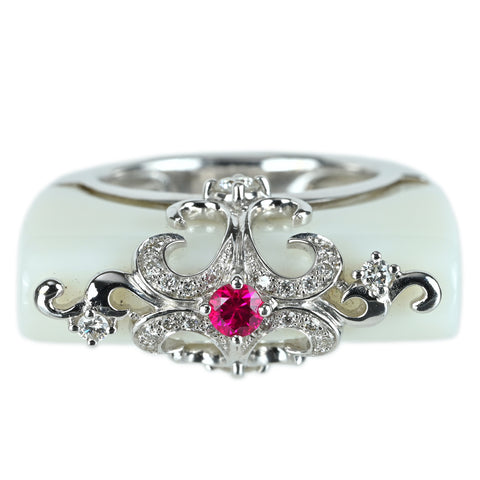 【中古】K18WG CHALCEDONY ルビー・カルセドニーリング R0.17ct C23.65ct D0.28ct 15.3g #11.5