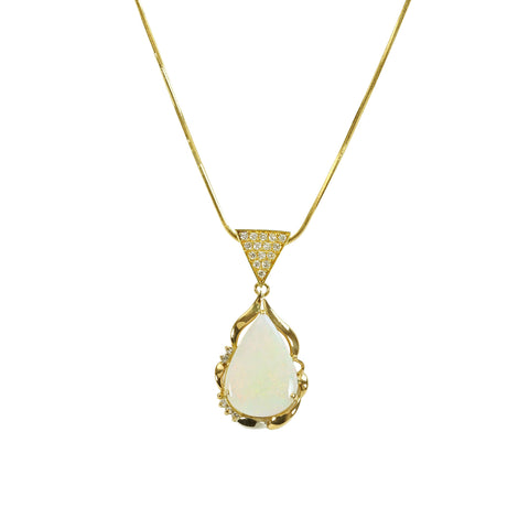 【中古】K18YG OPALオパールペンダントネックレス D0.30ct 12.9g