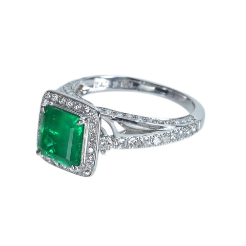 【中古】K18WG EMERALD エメラルドリング E1.72ct D0.71ct 4.8g #12