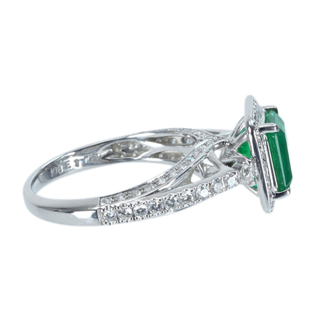 【中古】K18WG EMERALD エメラルドリング E1.72ct D0.71ct 4.8g #12