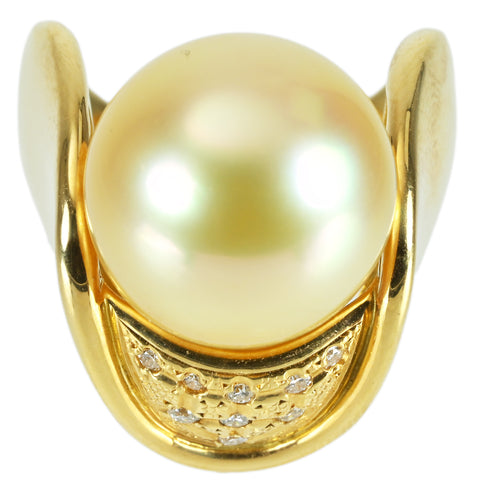 【中古】K18YG GOLDEN PEARL RING 南洋ゴールデンパールリング P13.5mm D0.11ct 17.8g #11