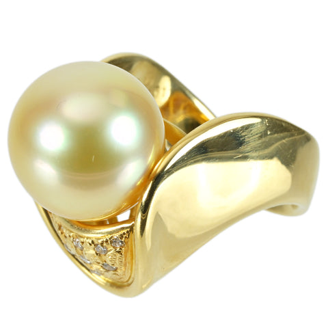 【中古】K18YG GOLDEN PEARL RING 南洋ゴールデンパールリング P13.5mm D0.11ct 17.8g #11
