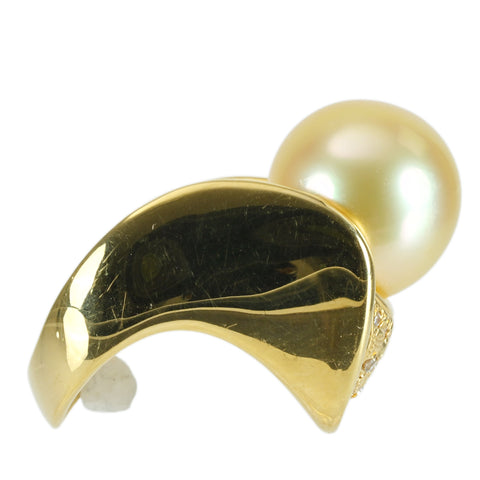 【中古】K18YG GOLDEN PEARL RING 南洋ゴールデンパールリング P13.5mm D0.11ct 17.8g #11