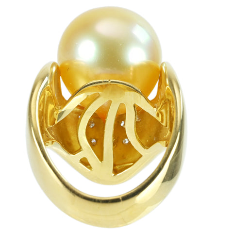【中古】K18YG GOLDEN PEARL RING 南洋ゴールデンパールリング P13.5mm D0.11ct 17.8g #11