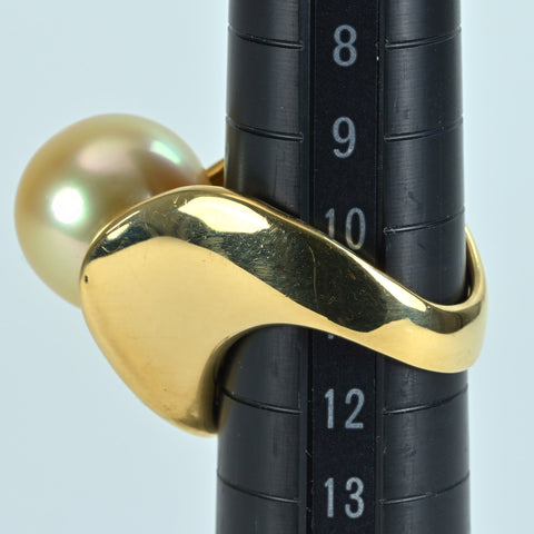 【中古】K18YG GOLDEN PEARL RING 南洋ゴールデンパールリング P13.5mm D0.11ct 17.8g #11
