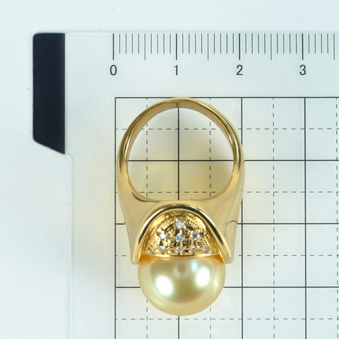 【中古】K18YG GOLDEN PEARL RING 南洋ゴールデンパールリング P13.5mm D0.11ct 17.8g #11