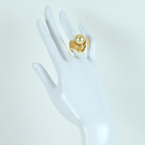 【中古】K18YG GOLDEN PEARL RING 南洋ゴールデンパールリング P13.5mm D0.11ct 17.8g #11