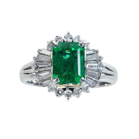 【中古】 PT900 EMERALDエメラルドリング E1.80ct DIAMOND0.71ct 7.3g #12