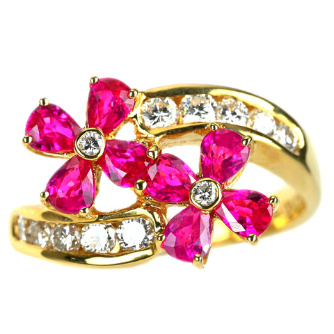【中古】K18YG RUBY ルビーリング R1.39ct D0.50ct 5.6g #11