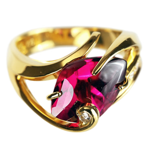 【中古】菊池伊佐子デザイン K18YG GARNET ガーネットリング D0.19 GRJソーティング 11.1g #12