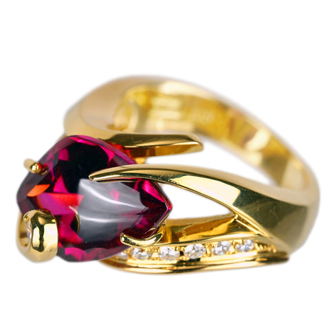 【中古】菊池伊佐子デザイン K18YG GARNET ガーネットリング D0.19 GRJソーティング 11.1g #12