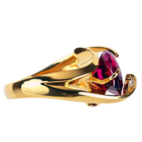 【中古】菊池伊佐子デザイン K18YG GARNET ガーネットリング D0.19 GRJソーティング 11.1g #12