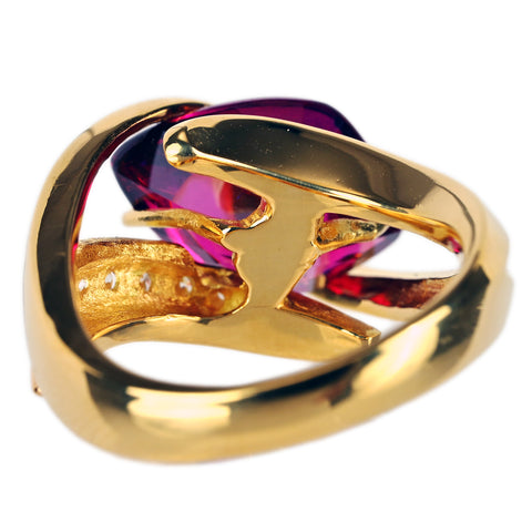 【中古】菊池伊佐子デザイン K18YG GARNET ガーネットリング D0.19 GRJソーティング 11.1g #12