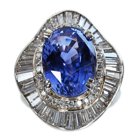 Pre-owned PT900 No Heat Sapphire Ring, Sri Lankan Unheated Sapphire, 10.40ct, D2.91ct, GRS Certificate, 19.8g, #12.5 