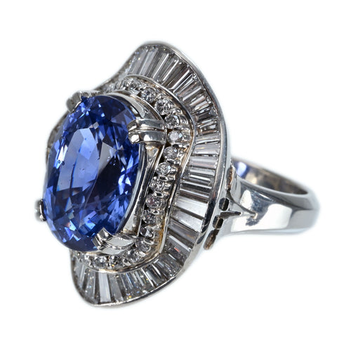 Pre-owned PT900 No Heat Sapphire Ring, Sri Lankan Unheated Sapphire, 10.40ct, D2.91ct, GRS Certificate, 19.8g, #12.5 