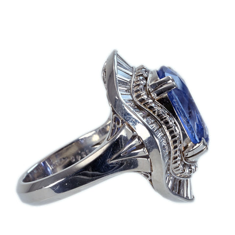 Pre-owned PT900 No Heat Sapphire Ring, Sri Lankan Unheated Sapphire, 10.40ct, D2.91ct, GRS Certificate, 19.8g, #12.5 
