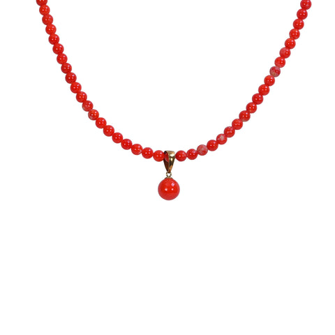 【中古】K18YG CORAL サンゴペンダントネックレス 7.3mm 9.1g