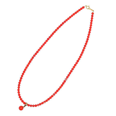 【中古】K18YG CORAL サンゴペンダントネックレス 7.3mm 9.1g