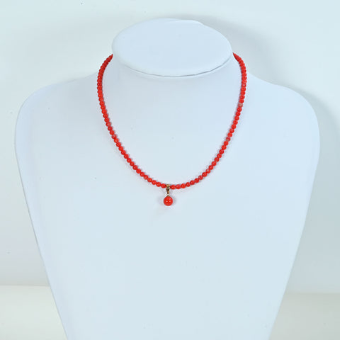 【中古】K18YG CORAL サンゴペンダントネックレス 7.3mm 9.1g