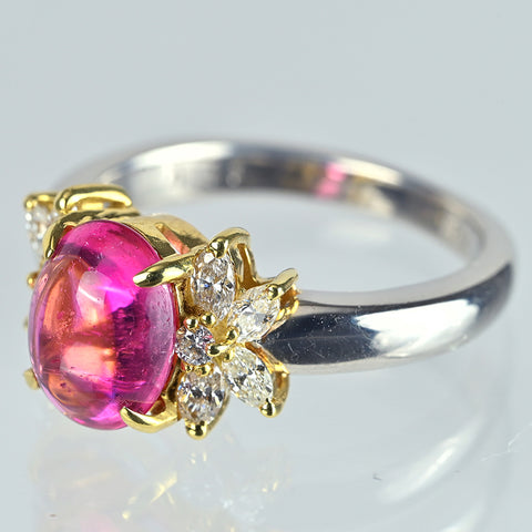 【中古】PT900/K18YG TOURMALINE ピンクトルマリンリング T1.86ct D0.41ct #10 6.0g