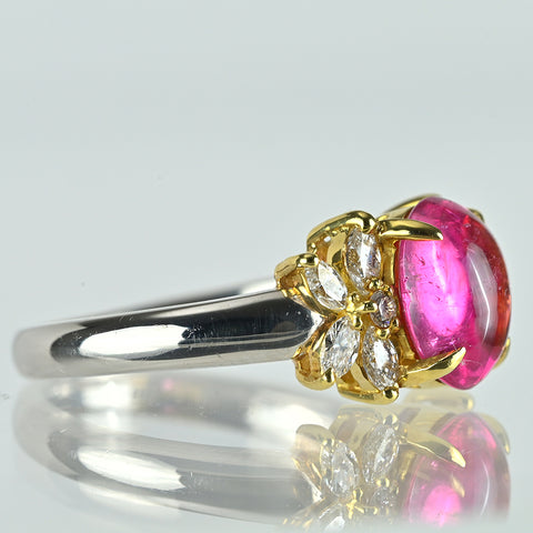【中古】PT900/K18YG TOURMALINE ピンクトルマリンリング T1.86ct D0.41ct #10 6.0g