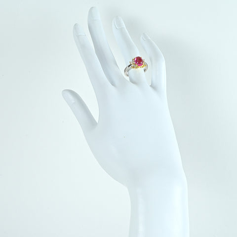【中古】PT900/K18YG TOURMALINE ピンクトルマリンリング T1.86ct D0.41ct #10 6.0g