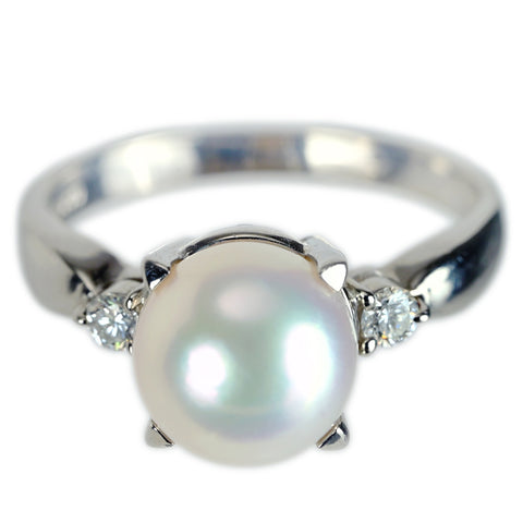 【中古】TASAKI タサキ PT900 AKOYA PEARL アコヤパールリング 8.1mm D0.09ct 4.8g #11.5