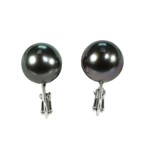 【中古】K14WG TAHITIAN PEARL EARRINGS 黒蝶パールイヤリング 11.8mm 5.5g