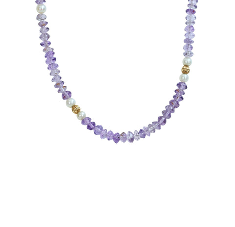 【中古】K18YG/メッキ アメジスト パール ネックレス 11.7ｇ