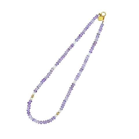 【中古】K18YG/メッキ アメジスト パール ネックレス 11.7ｇ